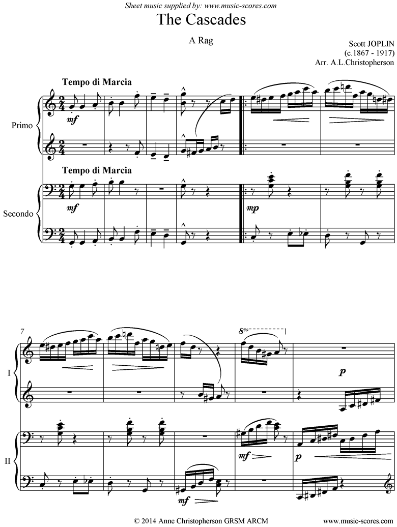 Front page of The Cascades: Piano Duet, short sheet music