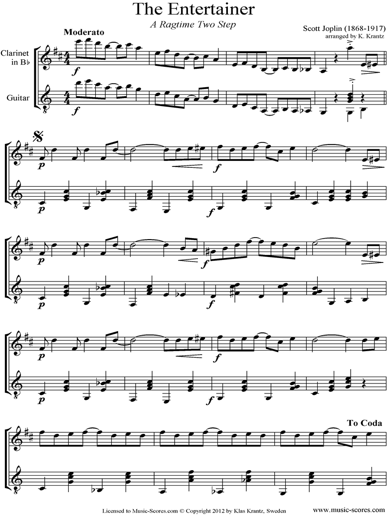 The Entertainer: Clarinet, Guitar by Joplin
