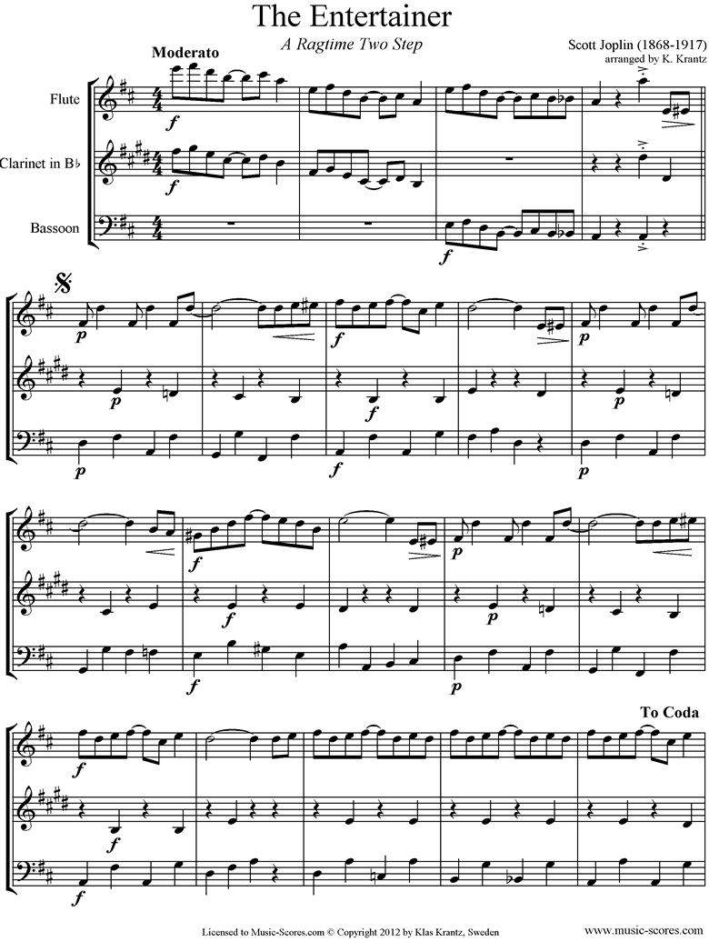 The Entertainer: Flute, Clarinet, Bassoon by Joplin