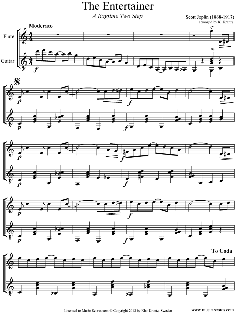 The Entertainer: Flute, Guitar by Joplin