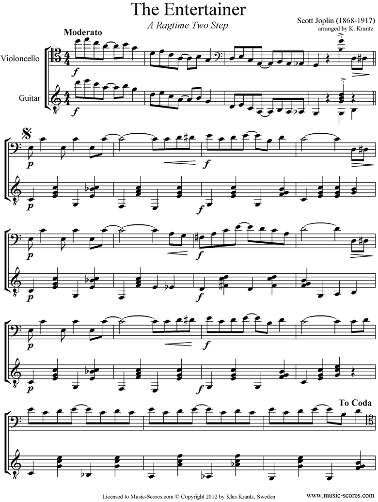 The Entertainer: Cello, Guitar by Joplin