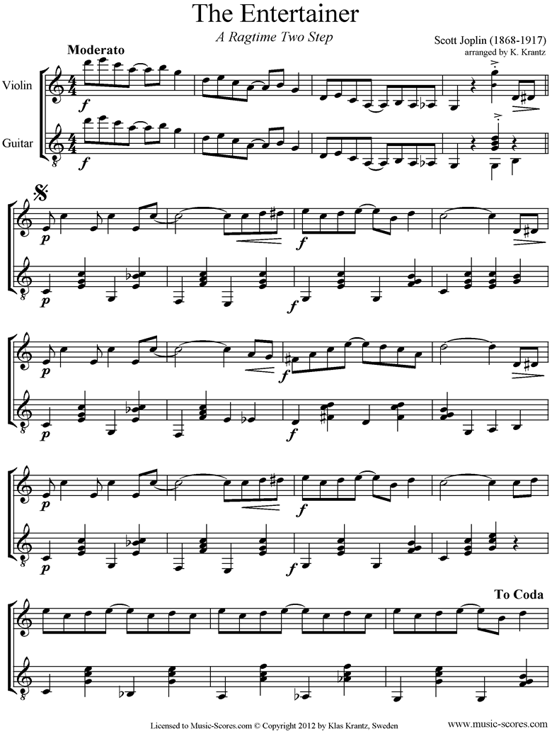 The Entertainer: Violin, Guitar by Joplin