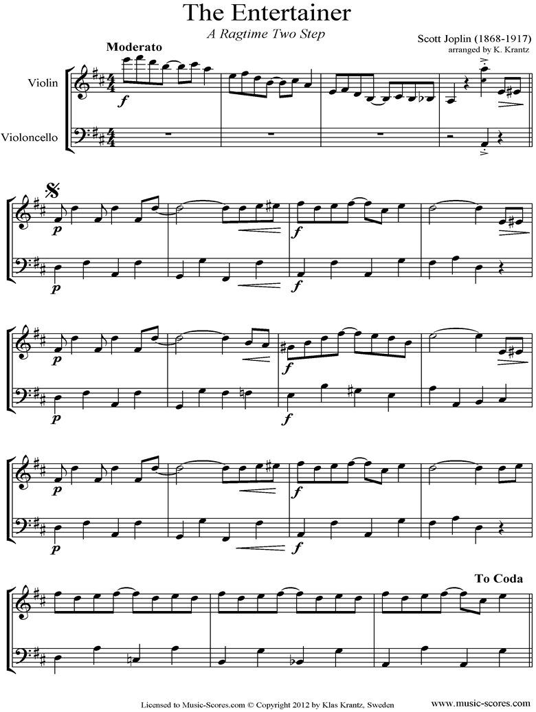 The Entertainer: Violin, Cello by Joplin
