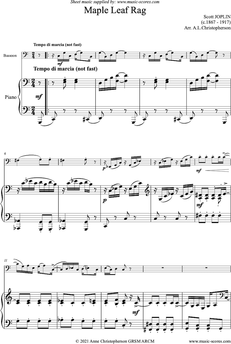 Maple Leaf Rag: Bassoon, Piano by Joplin