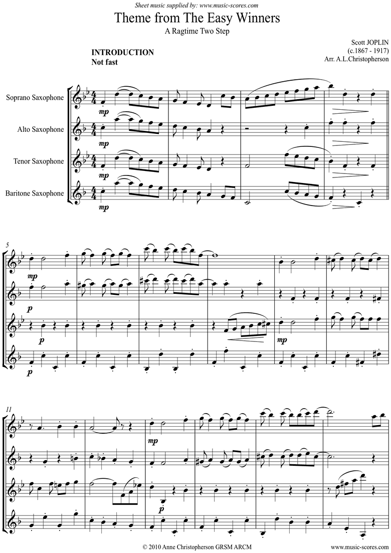 Front page of The Easy Winners: Full: Sax Ensemble sheet music
