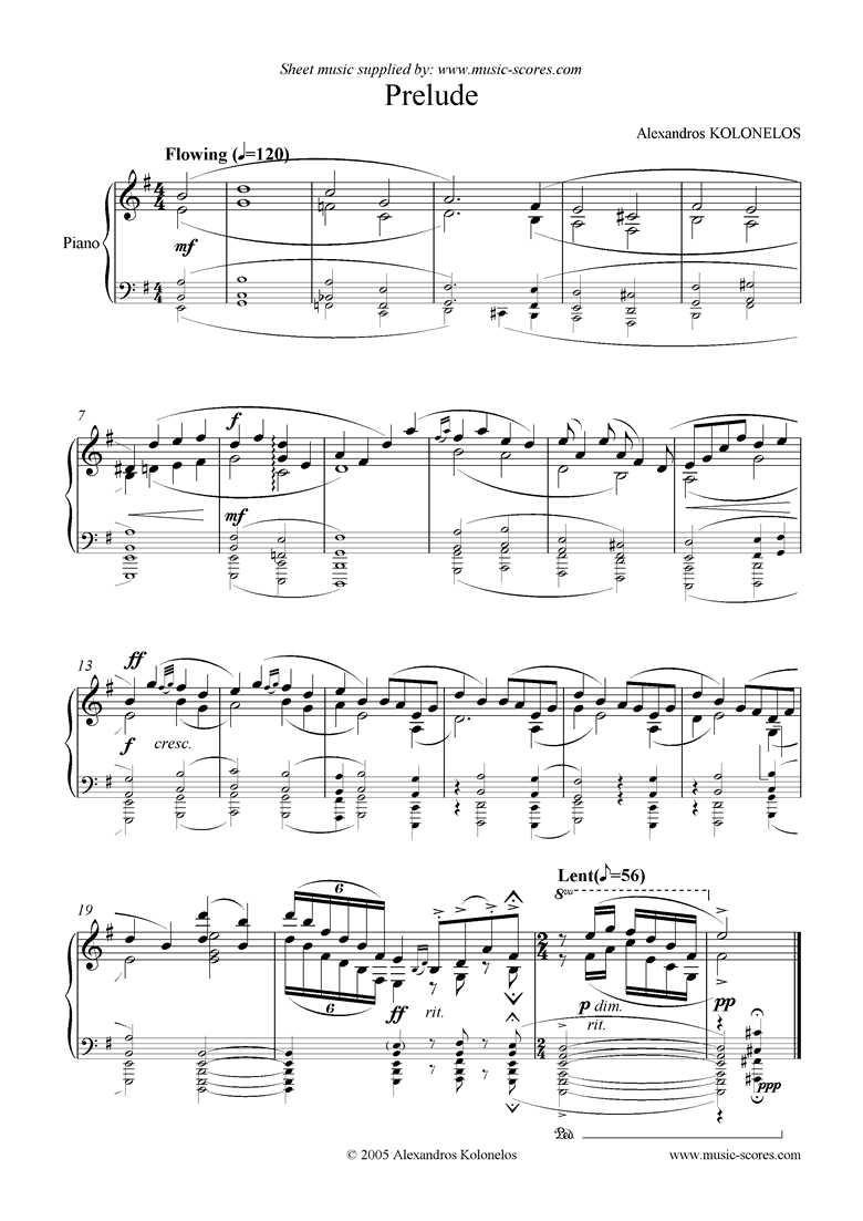 Front page of Prelude sheet music
