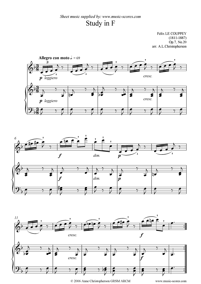 Front page of Op.07, No.20: Study in F: Flute sheet music