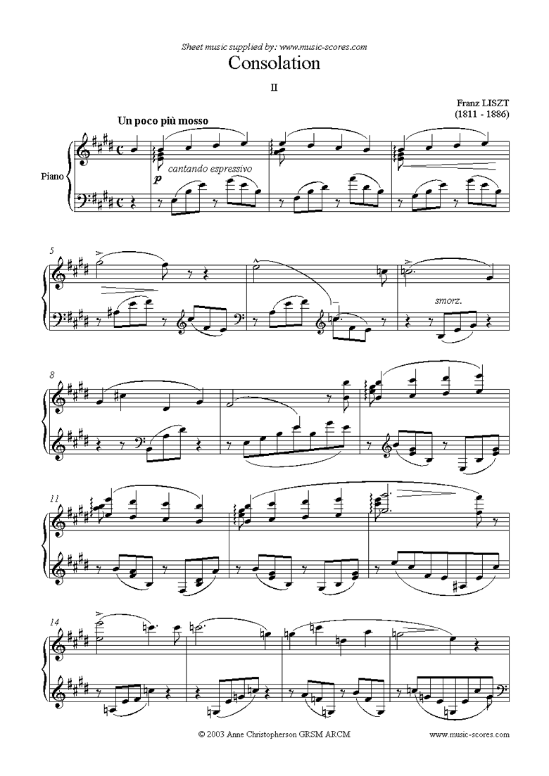 Front page of Consolation No.2: Piano sheet music