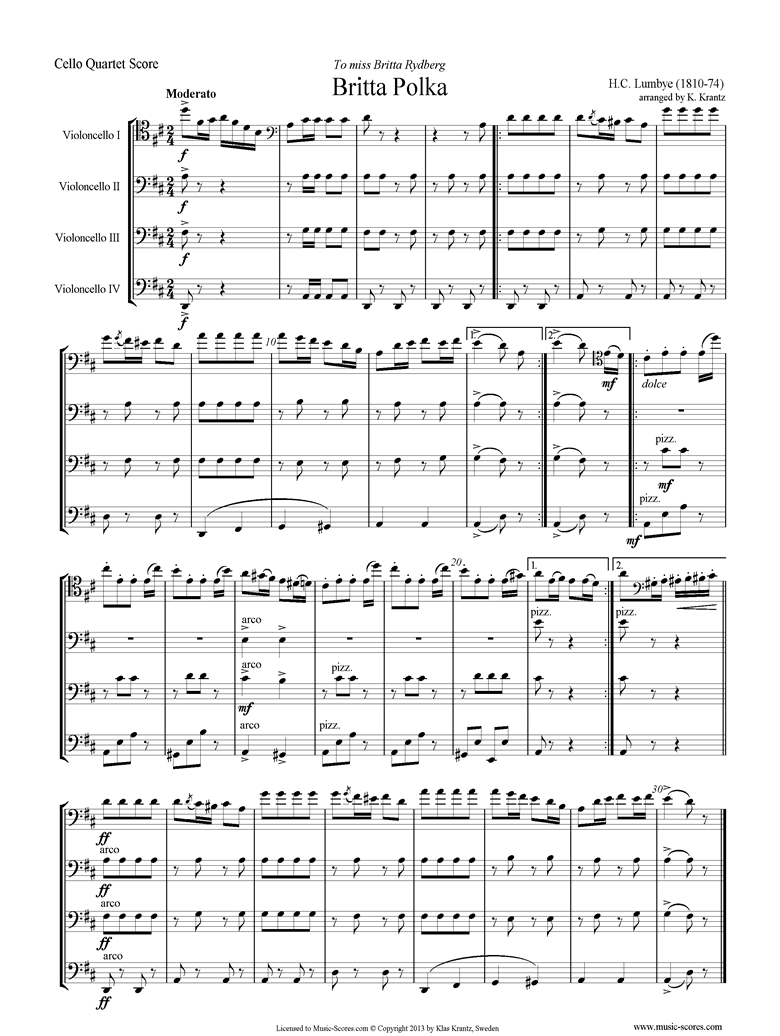 Front page of Britta Polka: 4 Cellos sheet music