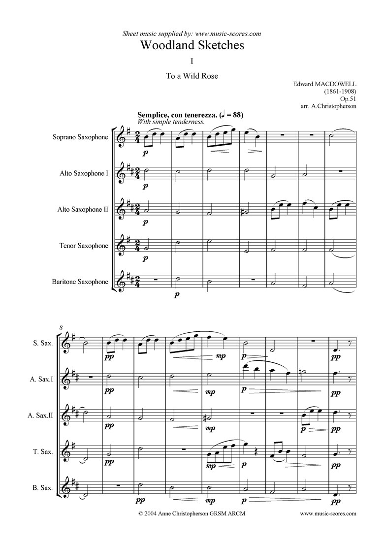 To a Wild Rose: soprano, 2 altos, tenor, bari sax by MacDowell