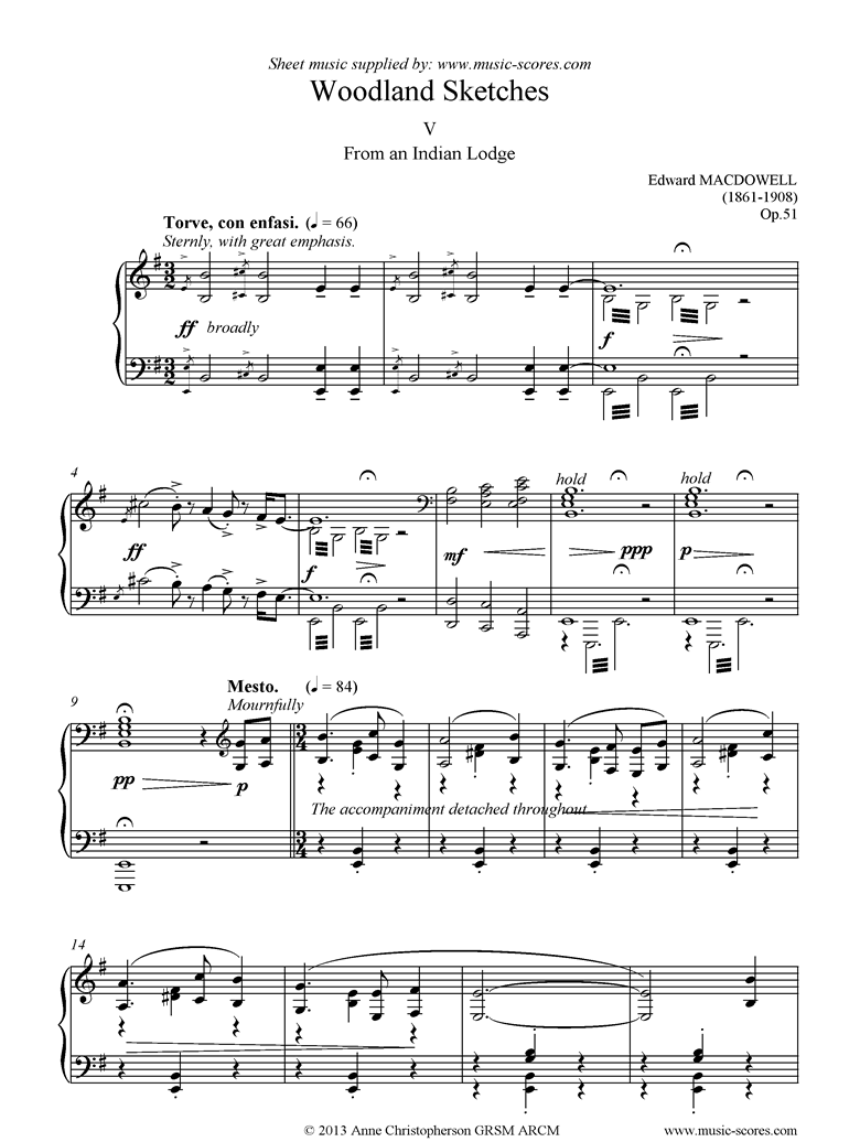Front page of Woodland Sketches: Op.51, No.5: An Indian Lodge, E minor sheet music