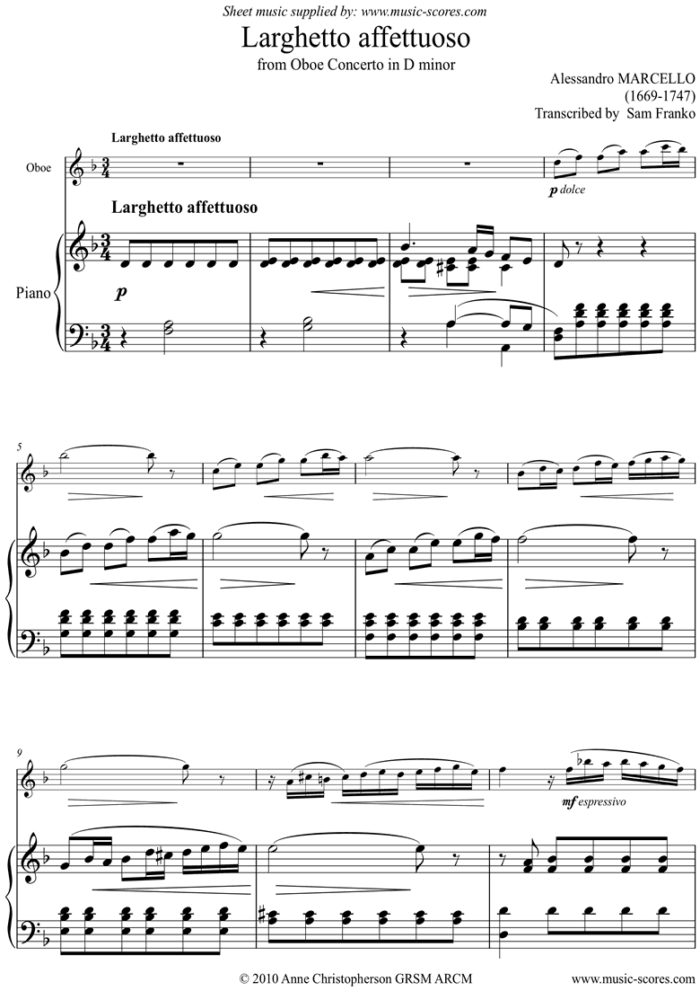 Front page of Oboe Concerto: 2nd mvt: Larghetto Affettuoso: Oboe sheet music