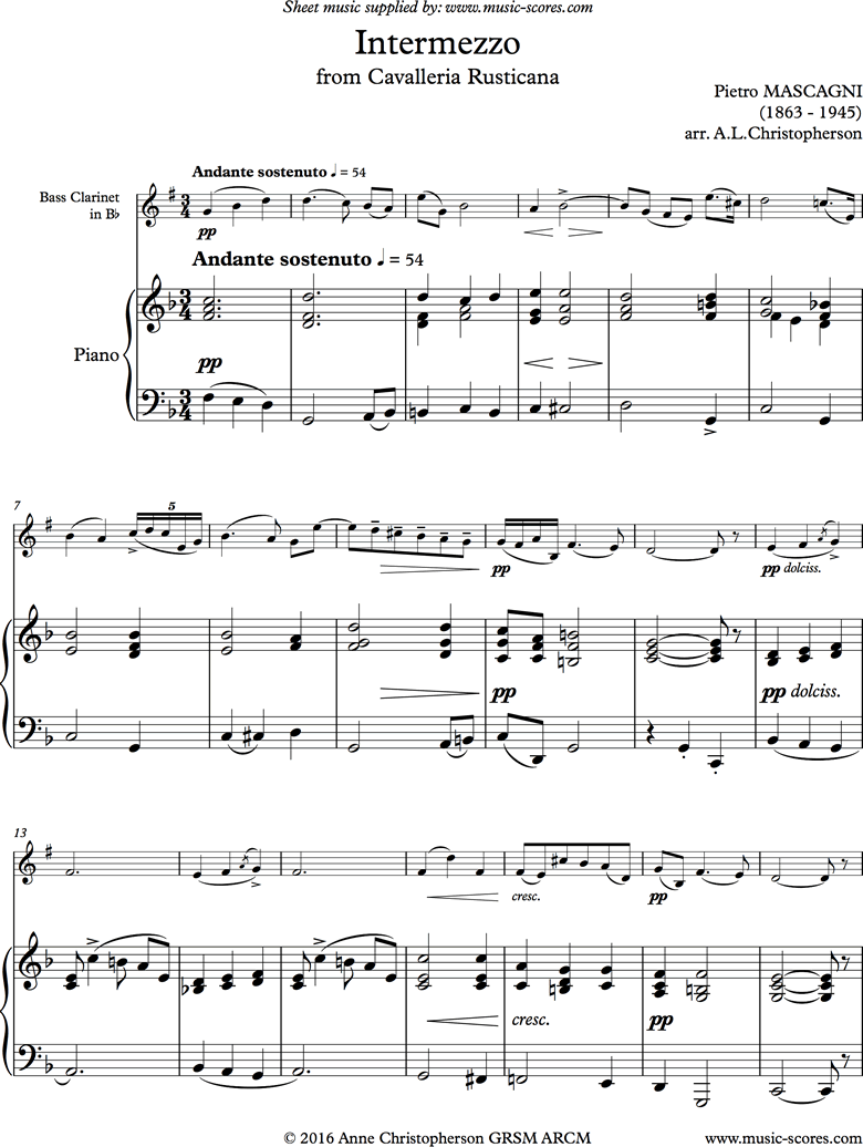 Cavalleria: Intermezzo: Bass Clarinet by Mascagni