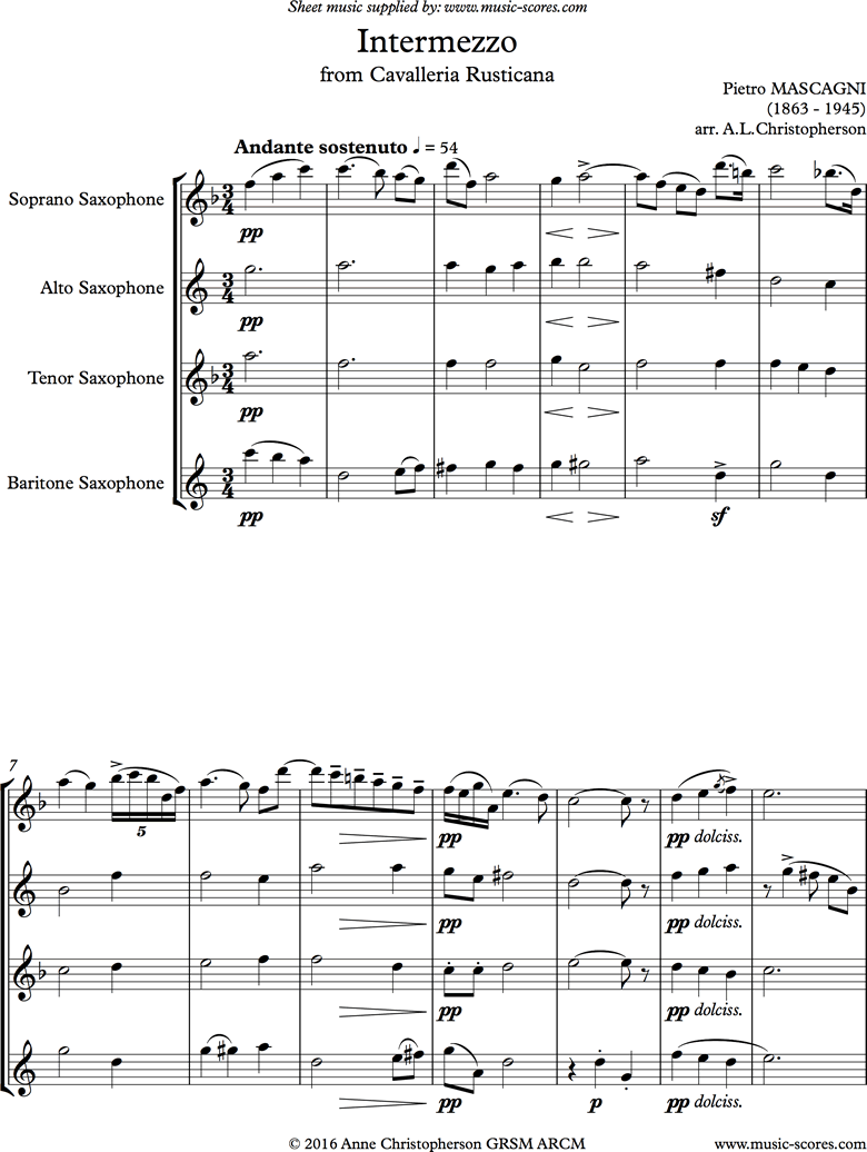 Cavalleria: Intermezzo: Sax Quartet by Mascagni