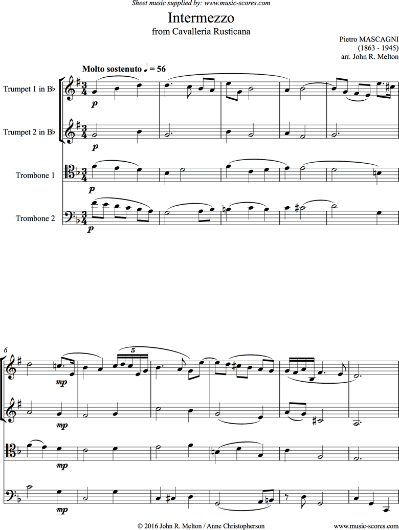 Cavalleria: Intermezzo: Brass Quartet by Mascagni