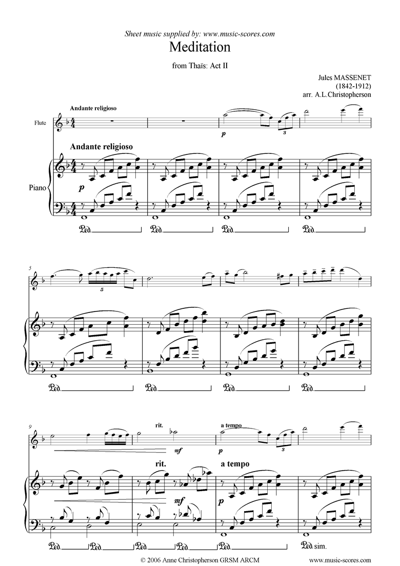 Front page of Thais, Act 2: Meditation: Flute sheet music