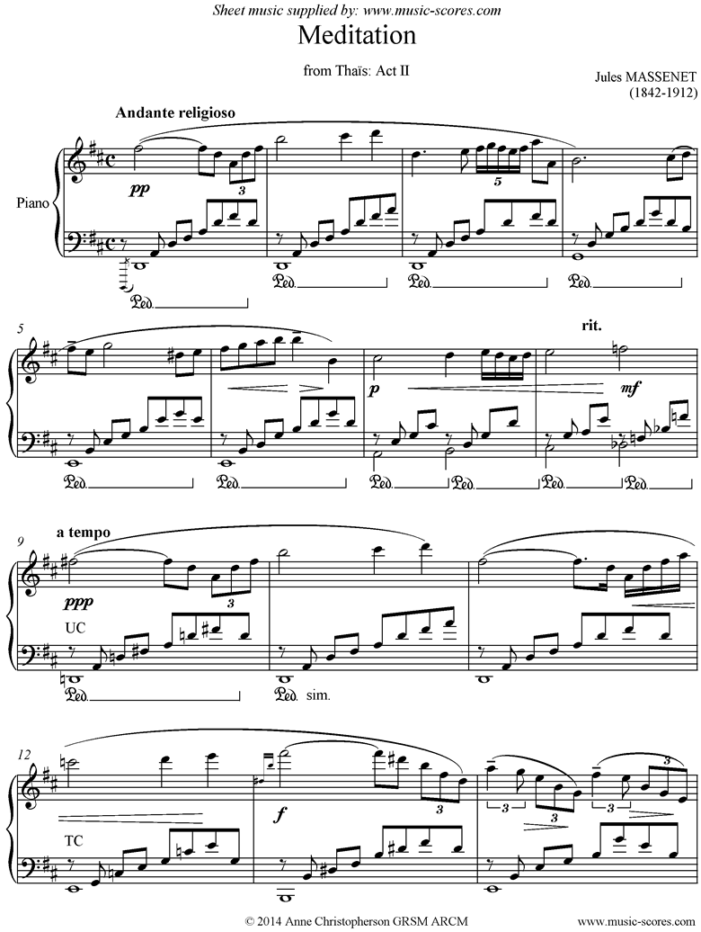 Front page of Thais, Act 2: Meditation: Piano Solo sheet music