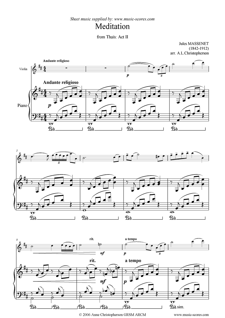 Front page of Thais, Act 2: Meditation: Violin sheet music