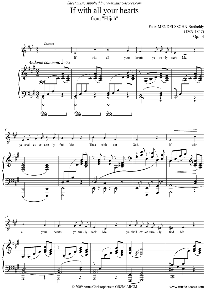Front page of Op.70, No.4: If With All Your Hearts, from Elijah: Ama sheet music