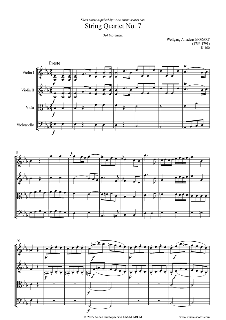 K160 String Quartet No 07: 3rd mvt, Allegro by Mozart