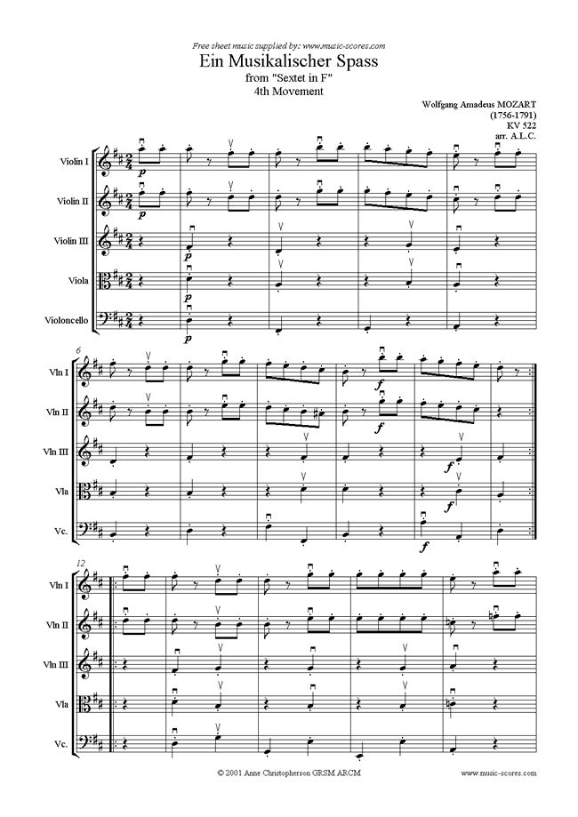 K522 Ein Musikalischer Spass: string 5 by Mozart