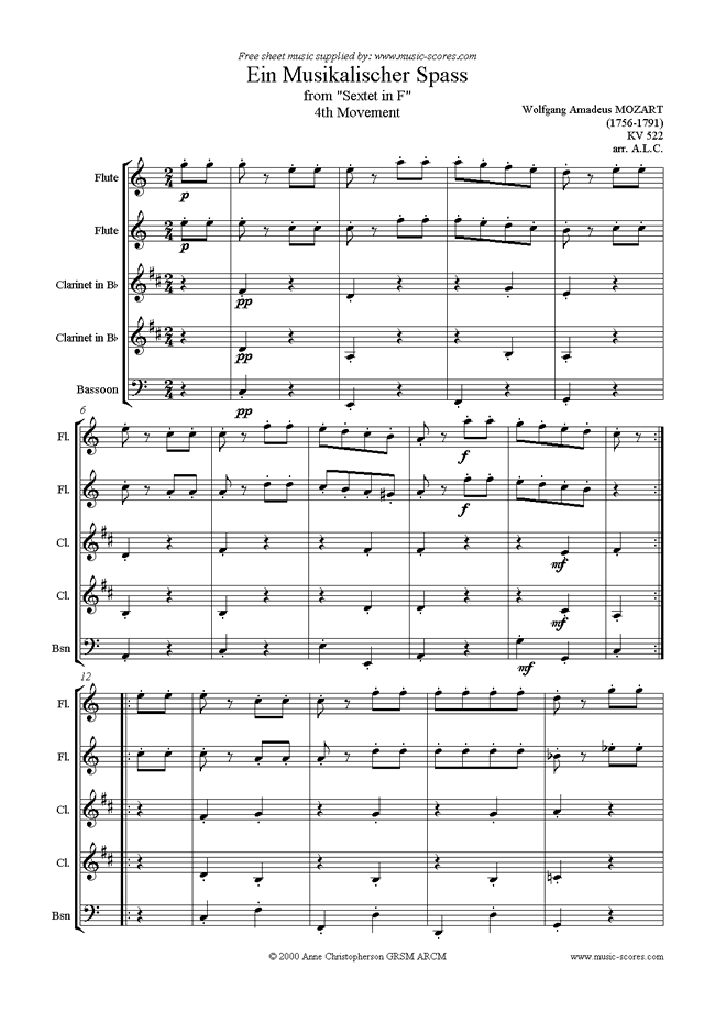 K522 Ein Musikalischer Spass: wind 5 by Mozart