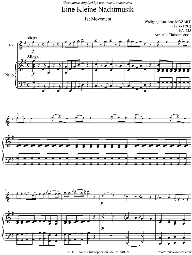 K525 Eine Kleine Nacht Musik: 1st movement: Flute, Piano by Mozart