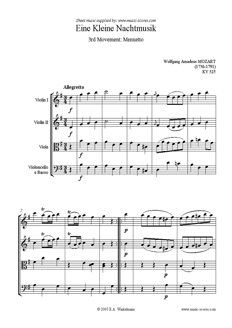 K525 Eine Kleine Nacht Musik 3: Menuetto by Mozart