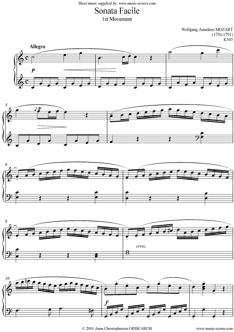 K545 Sonata Facile, 1st Movement by Mozart