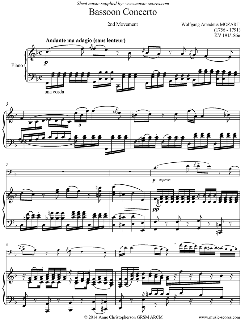Front page of K191 Bassoon Concerto: 2nd Mt sheet music
