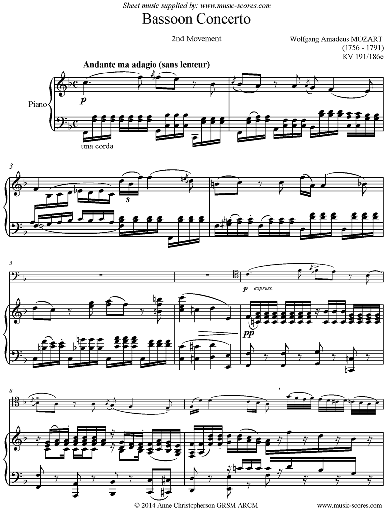 Front page of K191 Bassoon Concerto: 2nd Mt: Cello sheet music