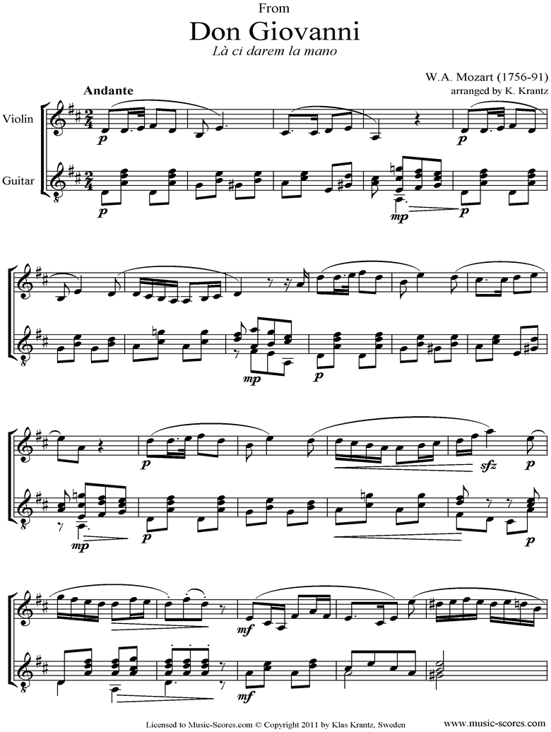 Don Giovanni: La Ci Darem la Mano: Violin and Guitar by Mozart
