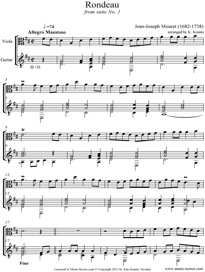 Rondeau: Bridal Fanfare: Viola and Guitar by Mouret