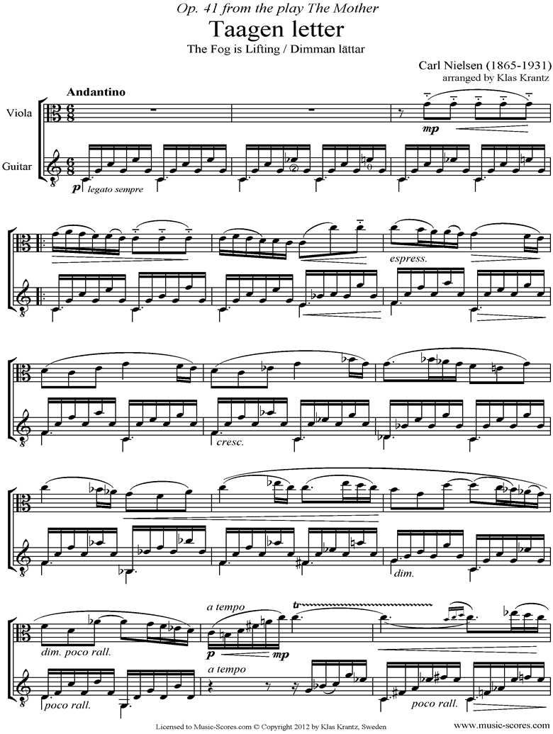 Front page of Op.41: Fog is Lifting:  Viola, Guitar sheet music