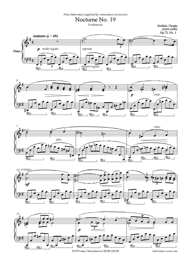 Front page of Op.72, No.01 (posth.) Nocturne no. 19 in E minor sheet music