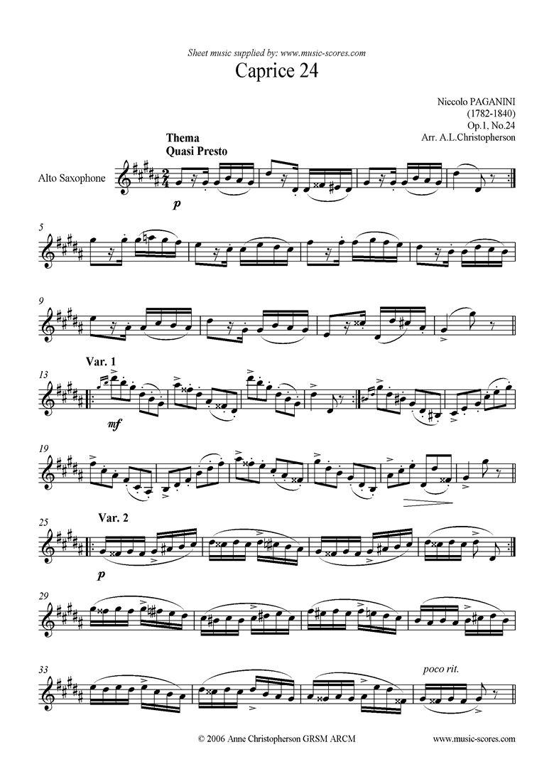 Front page of Op.1: Caprice no. 24: Alto Sax sheet music