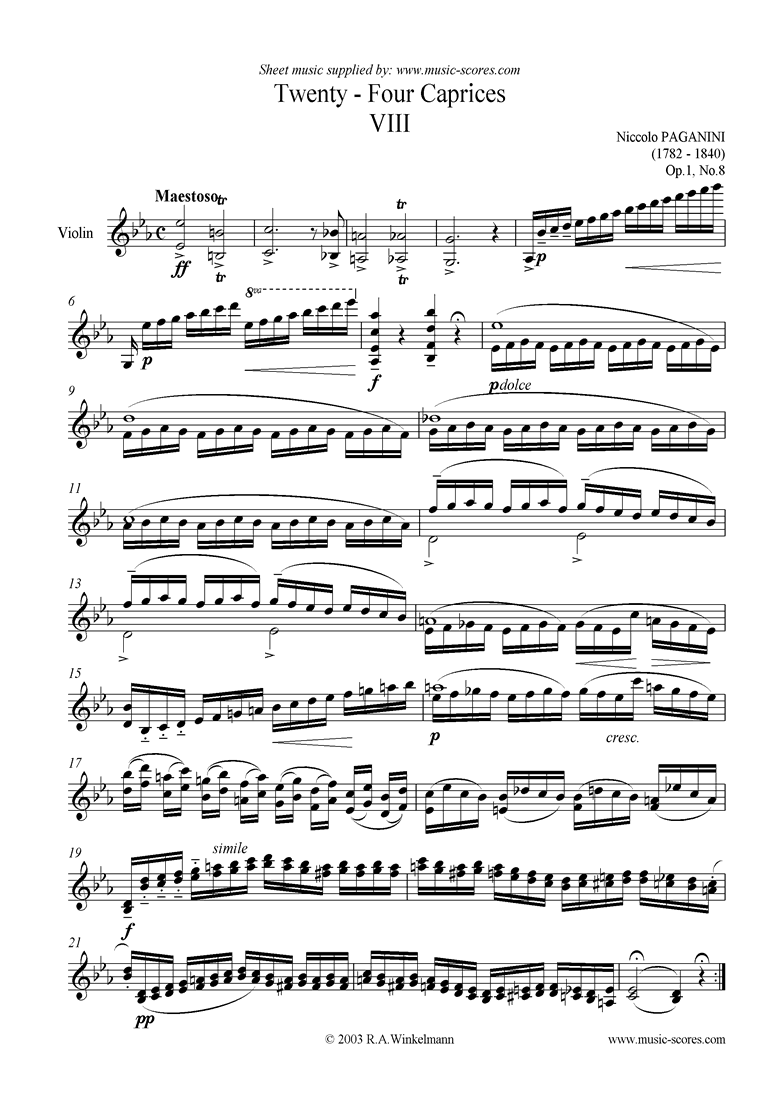 Front page of Op.1: Caprice no. 08 in Eb sheet music