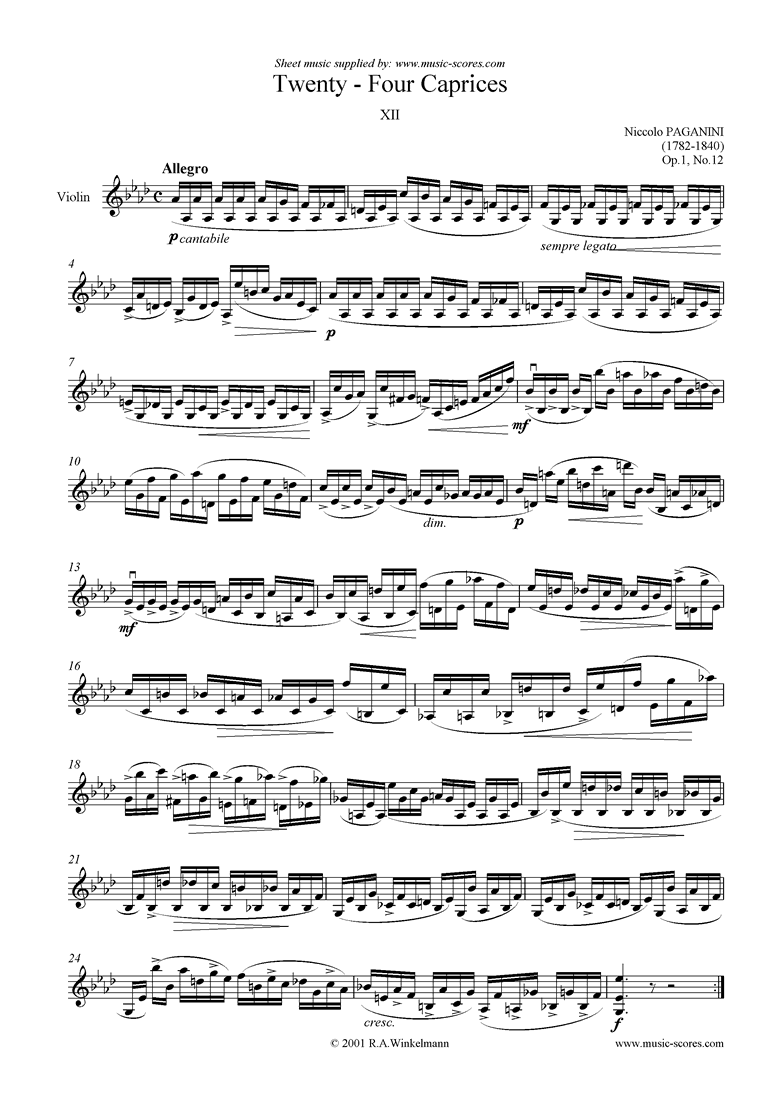 Front page of Op.1: Caprice no. 12 in Ab sheet music