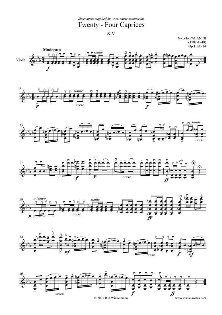 Front page of Op.1: Caprice no. 14 in Eb sheet music