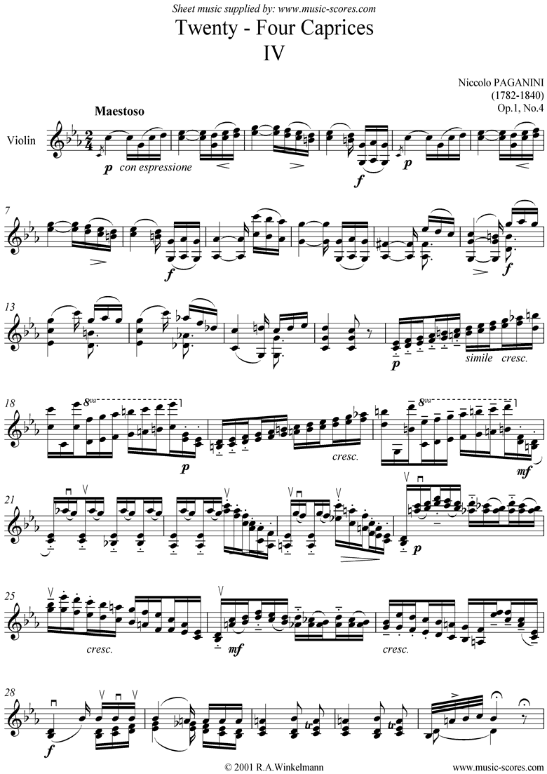 Front page of Op.1: Caprice no. 04 in C minor sheet music