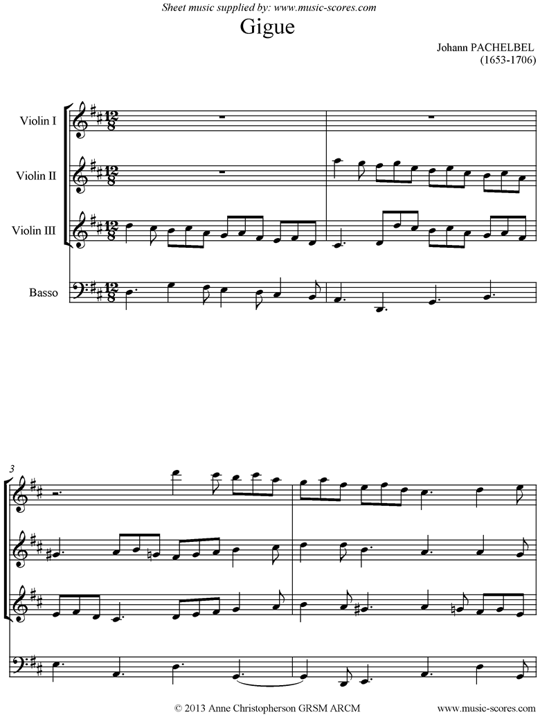 Gigue: Original: 3 Violins, Cello and Harpsichord by Pachelbel
