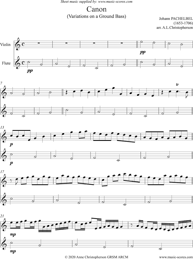 Canon: Flute, Violin: C ma by Pachelbel