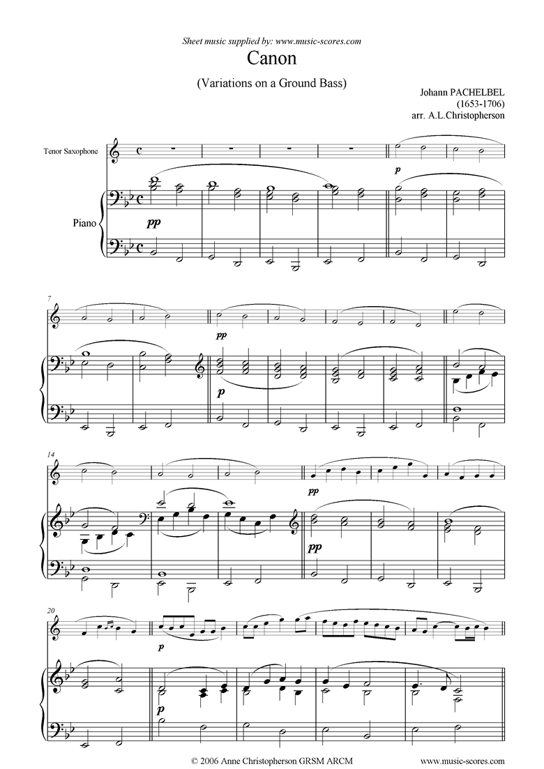 Front page of Canon: Tenor Sax, Bb major sheet music