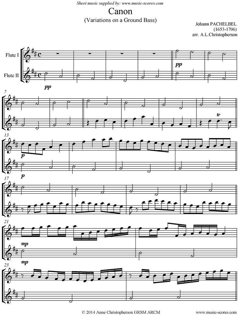 Front page of Canon: 2 Flutes sheet music