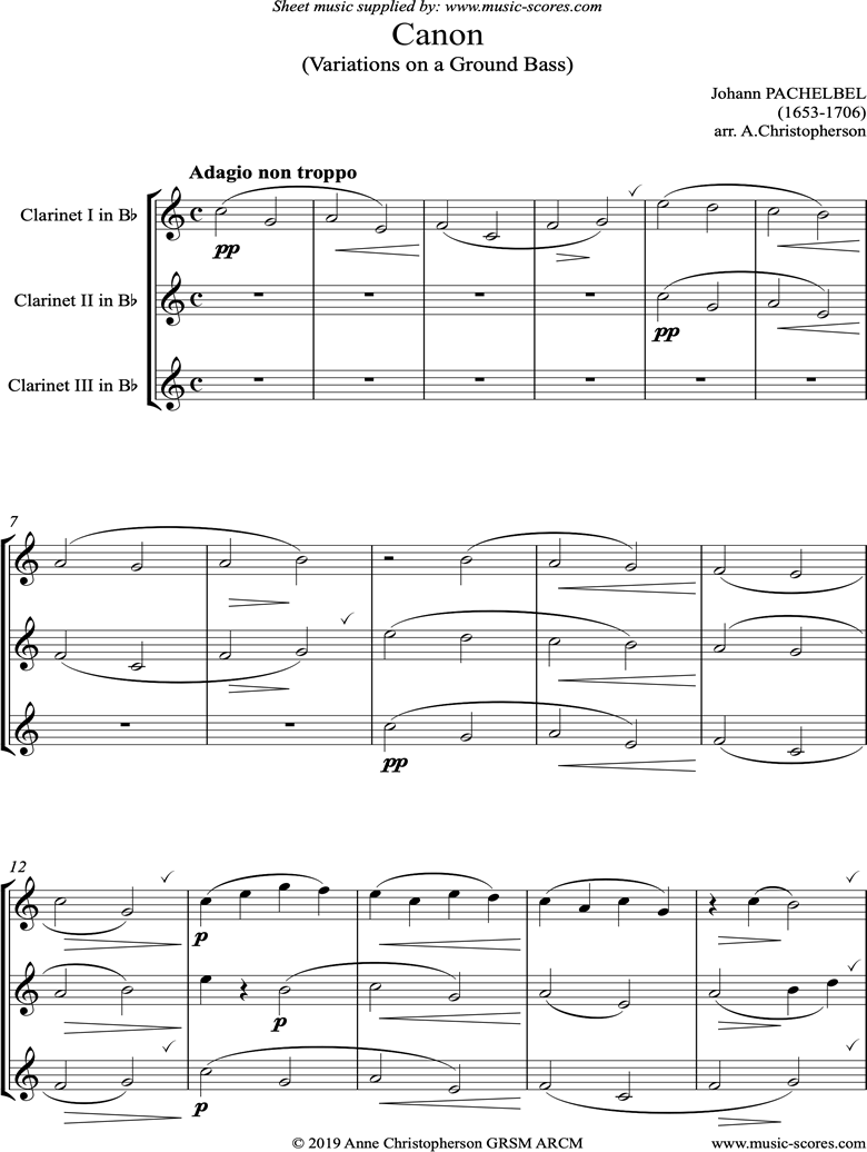 Front page of Canon: Trio for 3 Clarinets sheet music