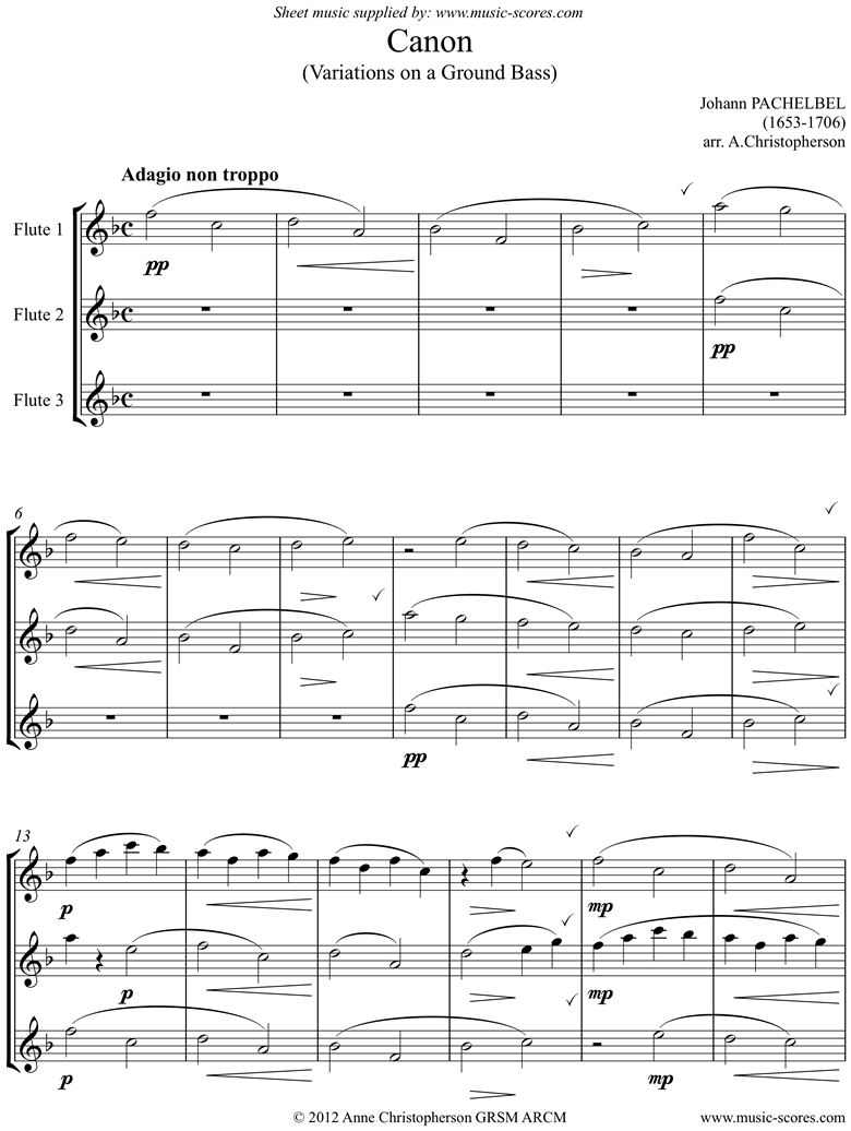 Front page of Canon: Trio for 3 Flutes sheet music