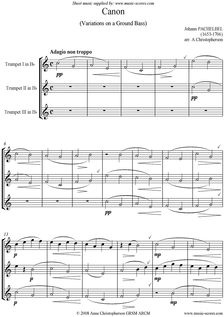 Front page of Canon: Trio for 3 Trumpets sheet music