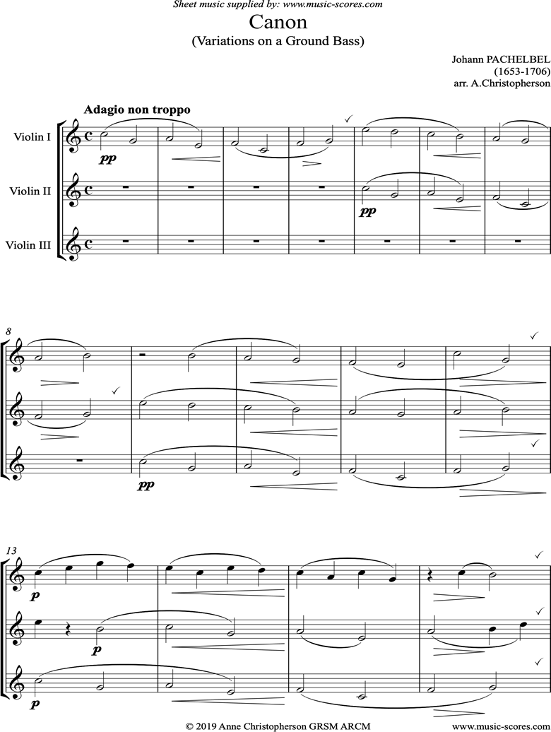 Canon: Trio for 3 Violins by Pachelbel