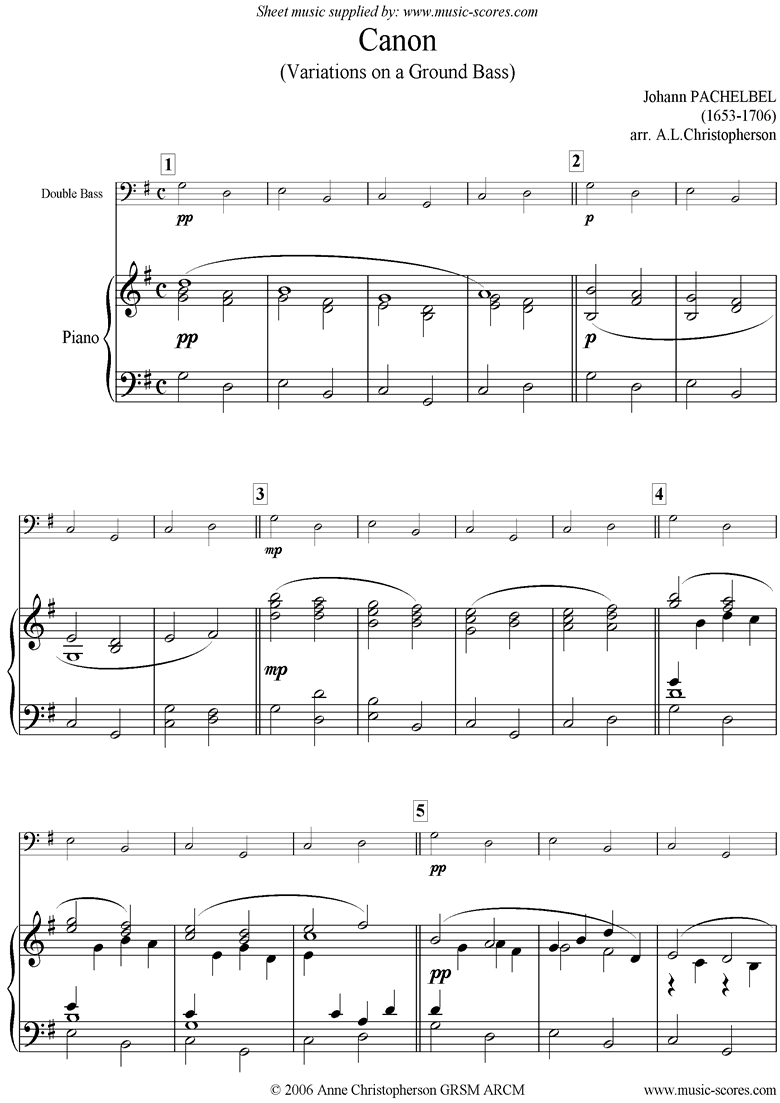 Front page of Canon: Easy Double Bass and Piano sheet music