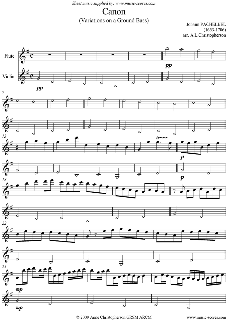 Front page of Canon: Flute and Violin sheet music